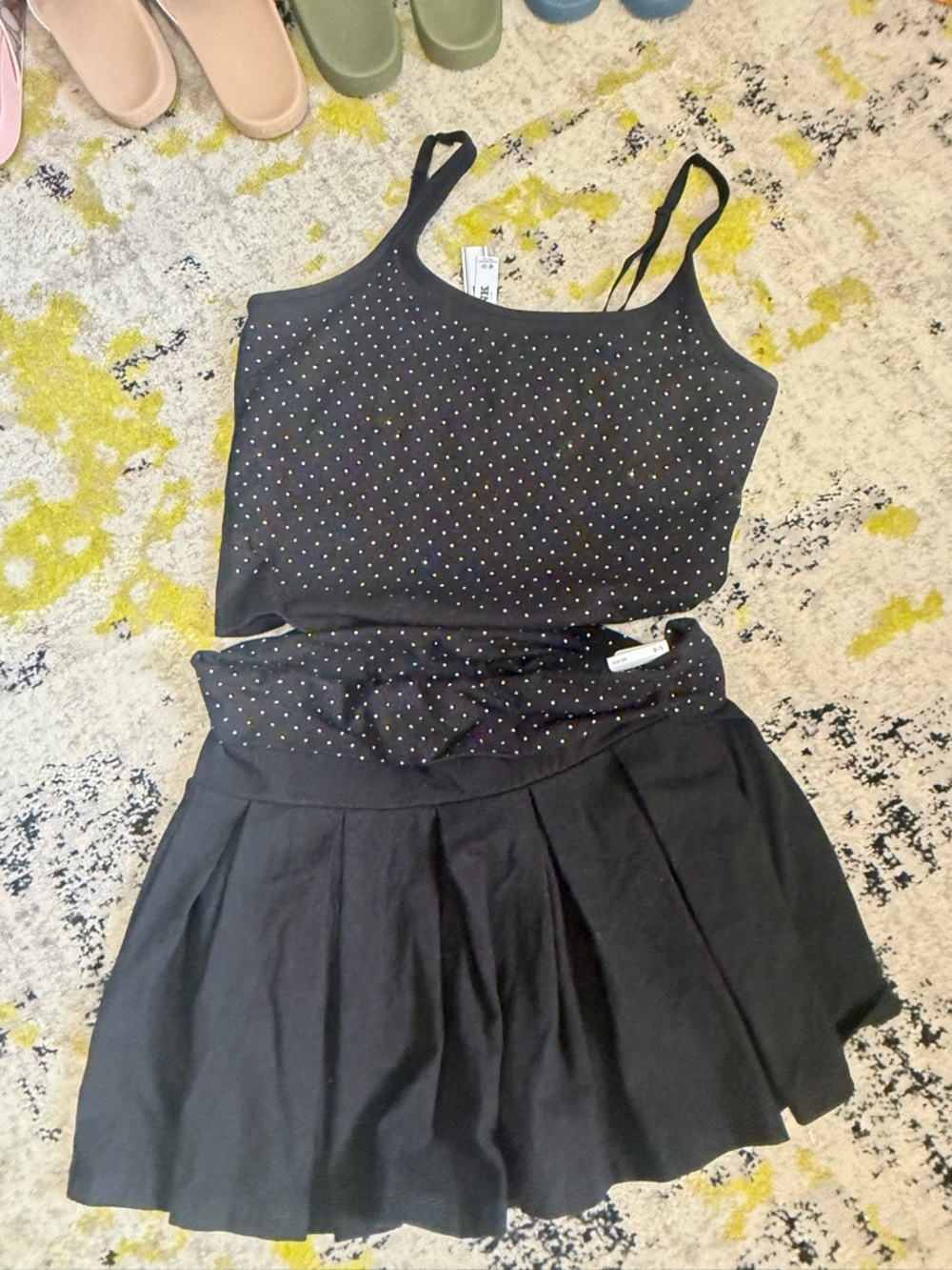 PINK Victoria's Secret Black Rhinestone Tank and Skirt Set